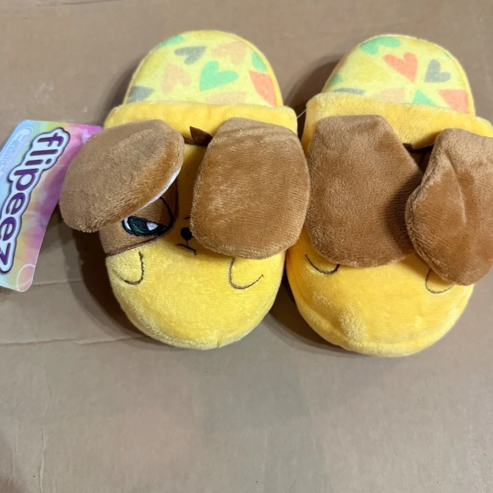 Flipeez Puppy Toddler Slippers Moving Ears Kids Size‎ 10-13 Yellow New